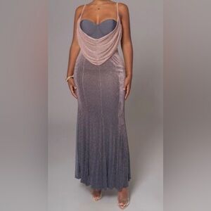 JLUXLABEL Blush-to-Gray Ombre Cowl-Neck Maxi Dress